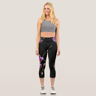 Orchid pink white colour on black pale gentle capri leggings