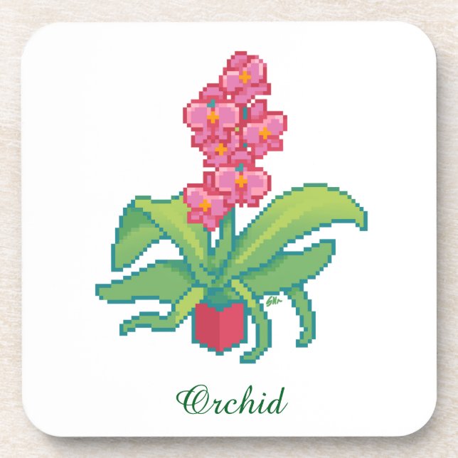 orchid pixelart, Pixel Art  Coaster (Front)