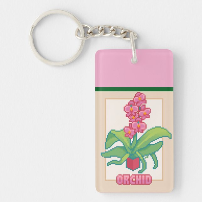 Orchid Pixelart, Pixel Art Key Ring (Front)