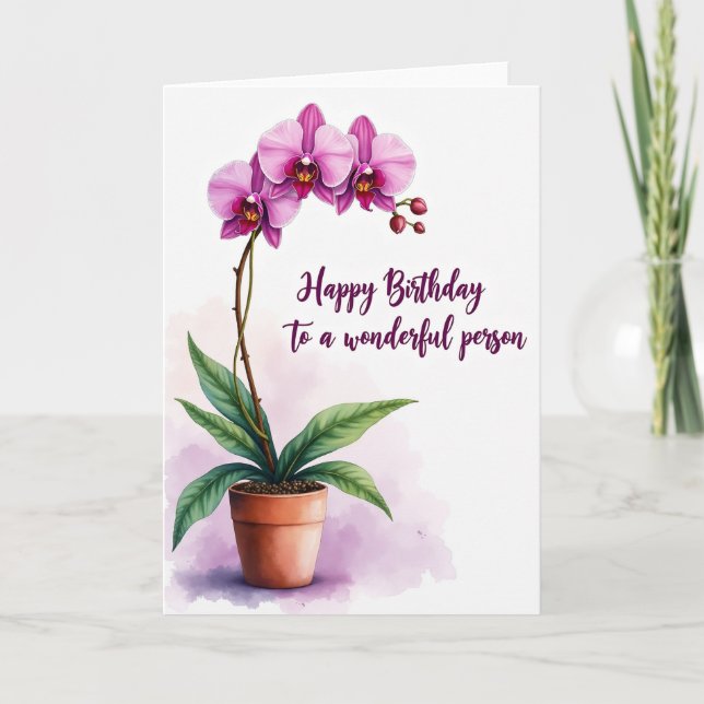 Orchid Pot Birthday Card (Front)