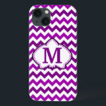 Orchid Purple Chevron Personalised Monogram iPhone 13 Case<br><div class="desc">This trendy, girly design features a bright, colourful orchid - purple chevron pattern in two alternating shades of fuchsia / purple on a white background. It has a flower - shaped outlined space where you can add your monogram / initial in purple to personalise. It's a very pretty, chic, stylish...</div>