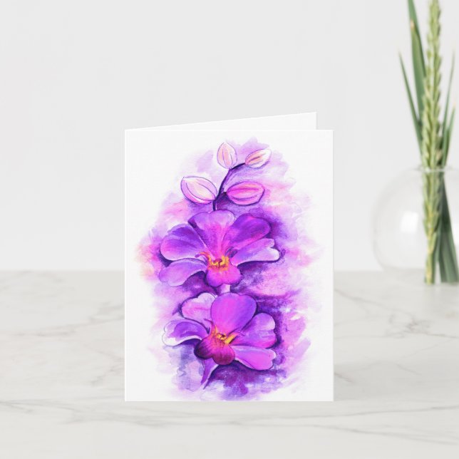 Orchid purple floral watercolor  thank you card (Front)