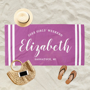 Orchid Purple Girls Weekend Personalised Name Beach Towel