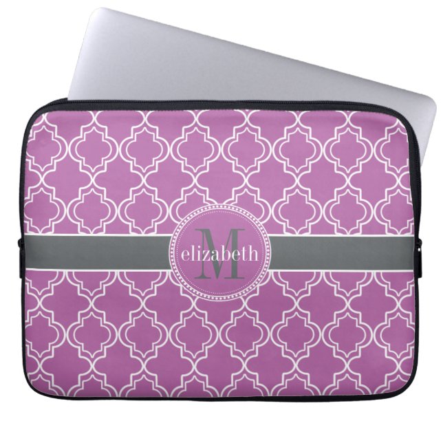 Orchid Purple Moroccan Trellis Monogram Laptop Sleeve (Front)