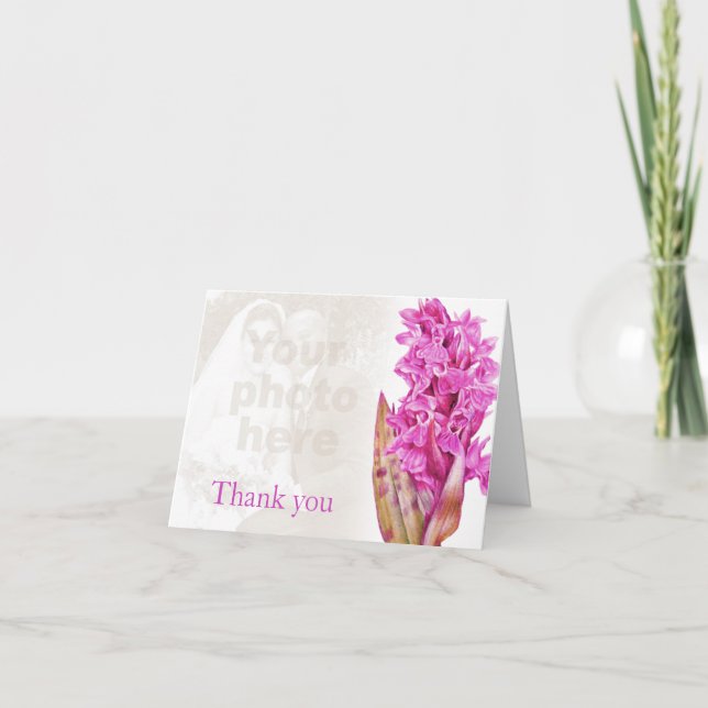 Orchid purple pink wedding photo thank you card (Front)