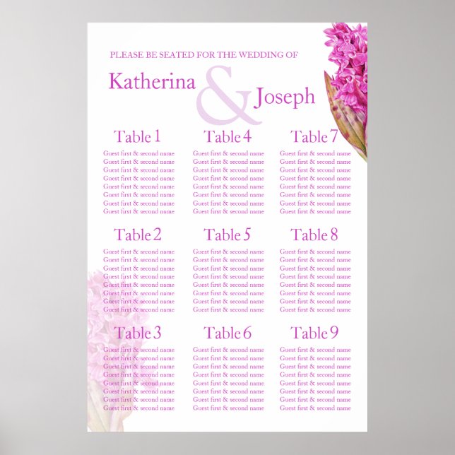 Orchid purple Wedding Seating Table Planner 1-9 Poster (Front)