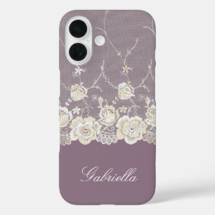 Orchid Purple White Lace Floral iPhone 16 Case