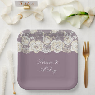 Orchid Purple White Lace Floral Wedding Paper Plate
