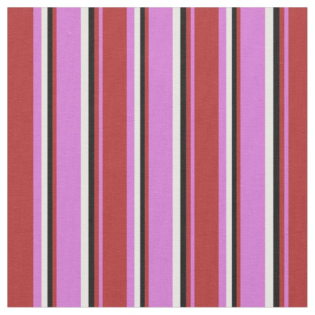 Orchid, Red, Black, and White Coloured Lines Fabric (Close Up)