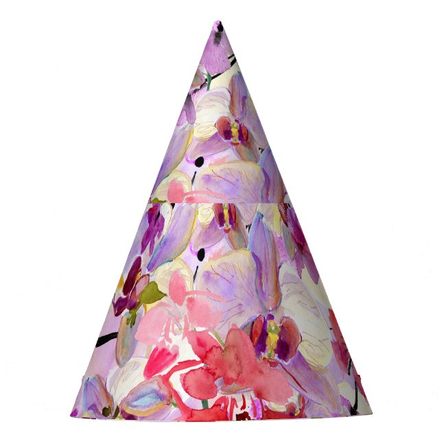 Orchid-Sakura Watercolor Backgrounds Party Hat (Front)