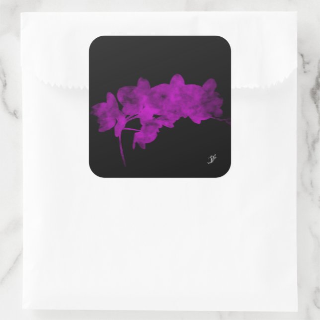 Orchid shadow on a dark background square sticker (Bag)