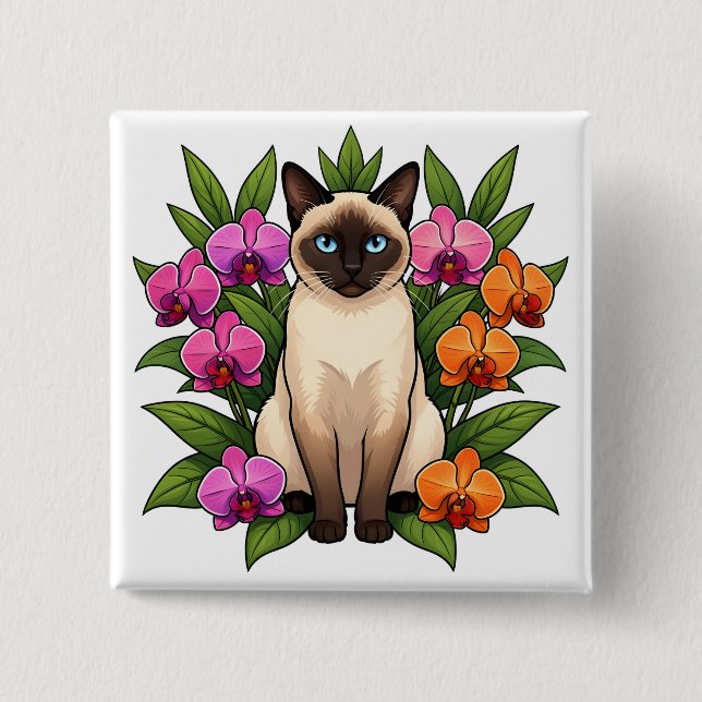 orchid siamese cat button (Front)