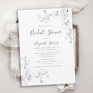 Orchid Sketch Black White Elegant Bridal Shower Invitation