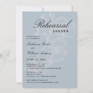 Orchid Sketch Dusty Blue Elegant Rehearsal Dinner Invitation