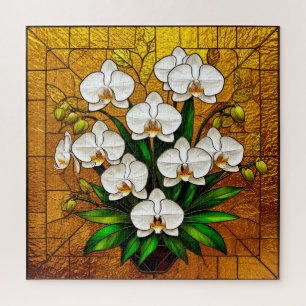 💛 Orchid Stained Glass Art With Gold Details 💛 Jigsaw Puzzle