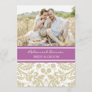 Orchid Tan Damask Photo Rehearsal Dinner Party Invitation