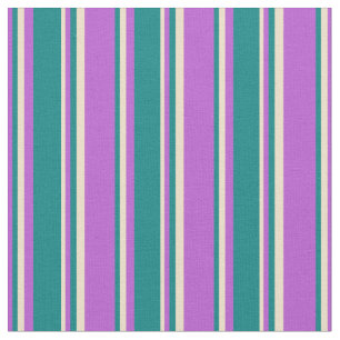 Orchid, Teal & Tan Pattern of Stripes Fabric