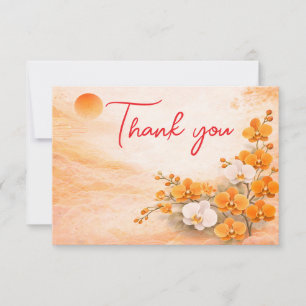 Orchid Thank You Card – Warm Orange Floral Design