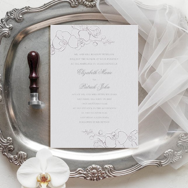 Orchid Timeless Faux Ivory Classic Formal Wedding Invitation (orchid wedding invitation formal traditional classic parents ivory faux embossed art sketch luxury)