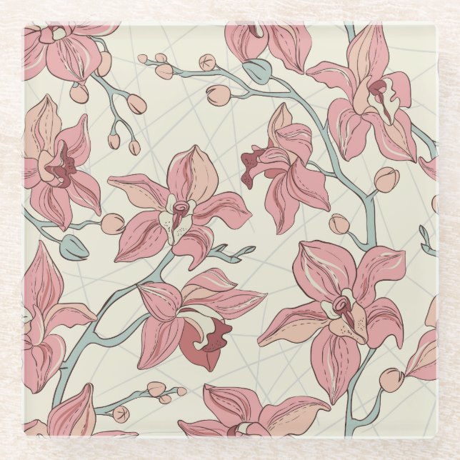 Orchid Vintage Pattern: Elegant Paper Glass Coaster (Front)