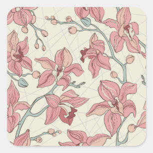 Orchid Vintage Pattern: Elegant Paper Square Sticker