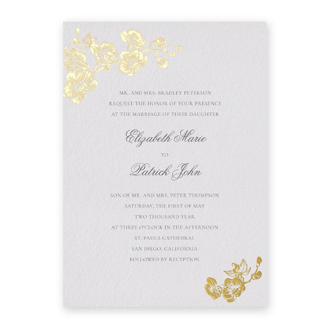 Orchid Vows Ivory Formal Classic Formal Wedding (orchid wedding invitation formal classic traditional gold foil floral ivory ballroom black tux )