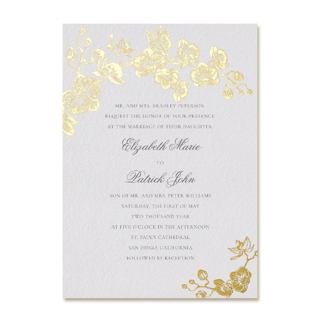 Orchid Vows Ivory Formal Classic Heirloom Wedding (orchid wedding invitation formal modern classic traditional black tie parents host gold foil ivory)