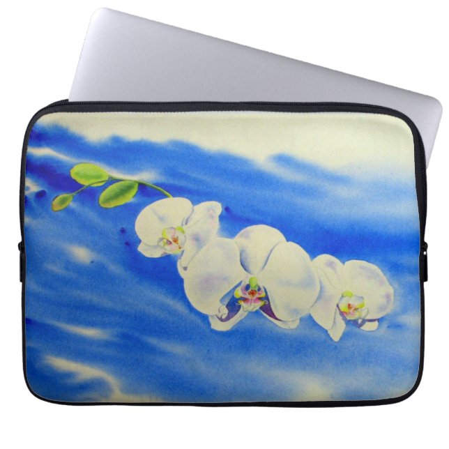 Orchid Watercolor painting, breeze, Clouds Laptop Sleeve (Front)
