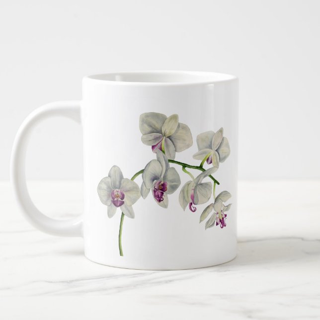 Orchid Watercolor Painting Large Coffee Mug (Left)