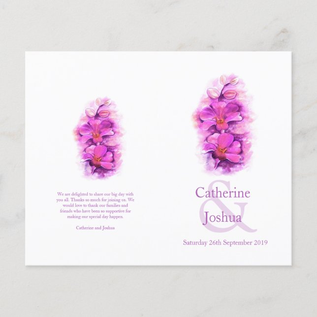 Orchid watercolor purple pink Wedding Programme (Front)