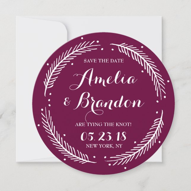 Orchid Whimsical Winter Wreath Save the Date Card (Front)