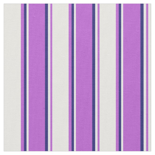 Orchid, White & Midnight Blue Coloured Lines Fabric (Close Up)