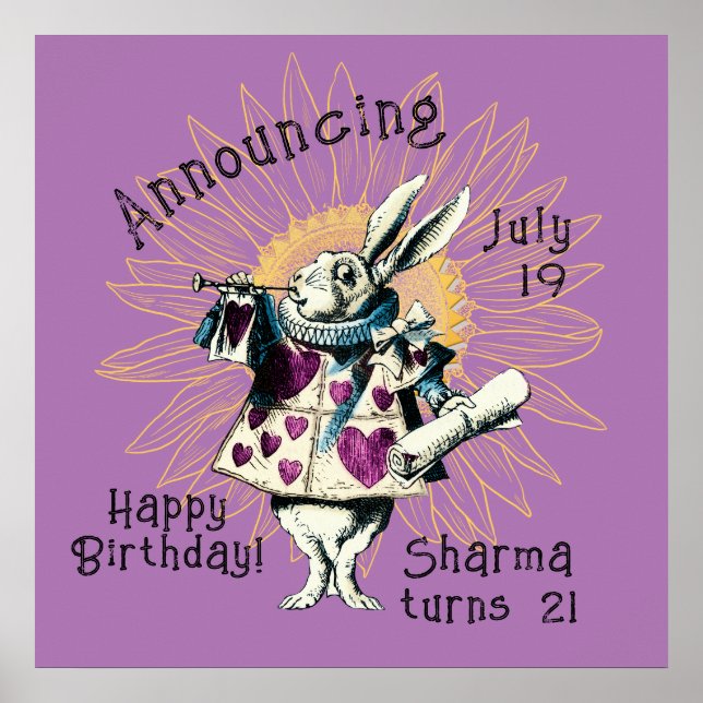 Orchid White Rabbit Happy Birthday Decree Poster (Front)