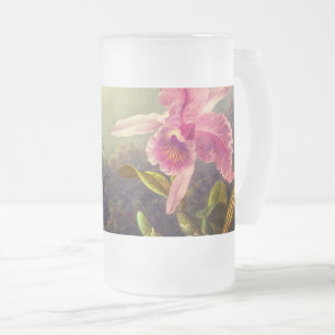 Orchid with Two Hummingbirds Heade Frosted Glass Beer Mug