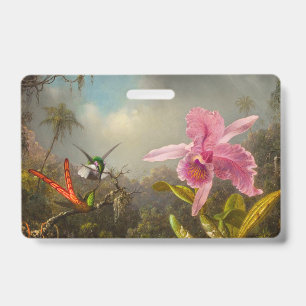 Orchid with Two Hummingbirds Heade ID Badge