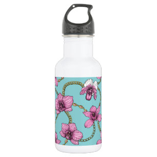 Orchids and chains, pink and blue 532 ml water bottle