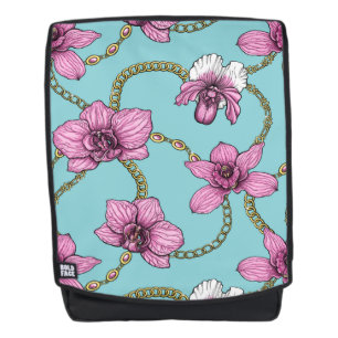Orchids and chains, pink and blue backpack