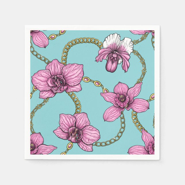 Orchids and chains, pink and blue napkin (Front)
