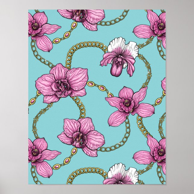 Orchids and chains, pink and blue poster (Front)