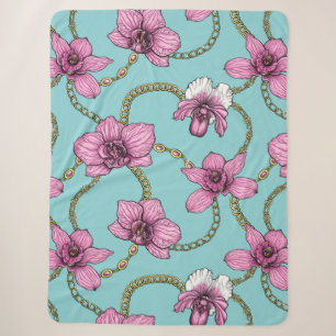 Orchids and chains, pink and blue sherpa blanket