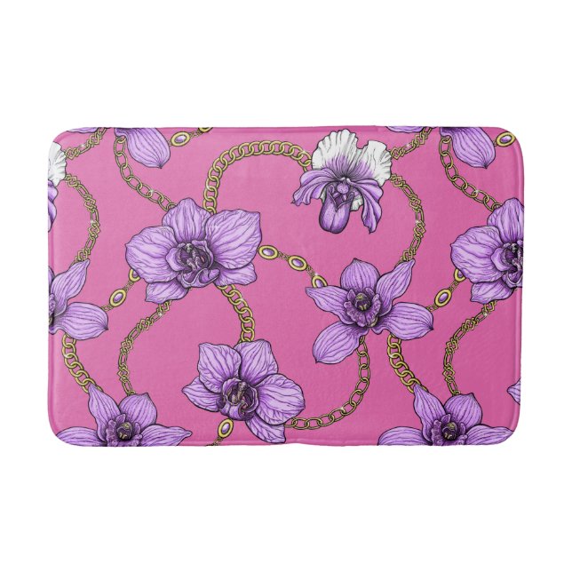 Orchids and chains, violet and pink bath mat (Front)