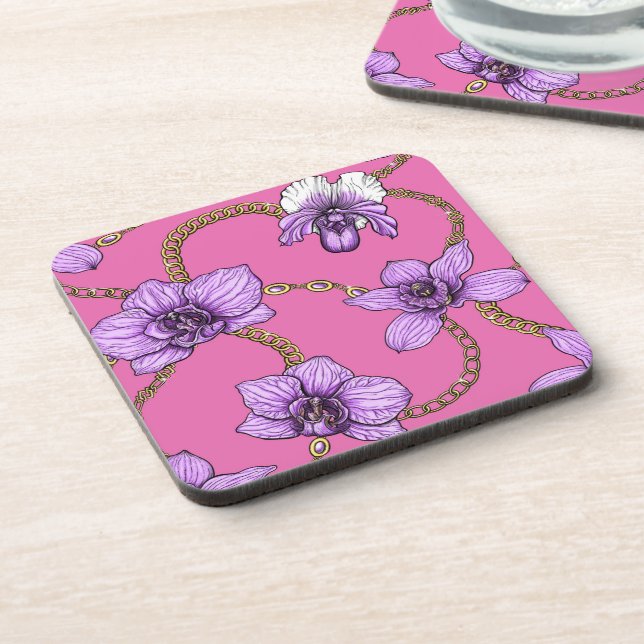 Orchids and chains, violet and pink coaster (Left Side)