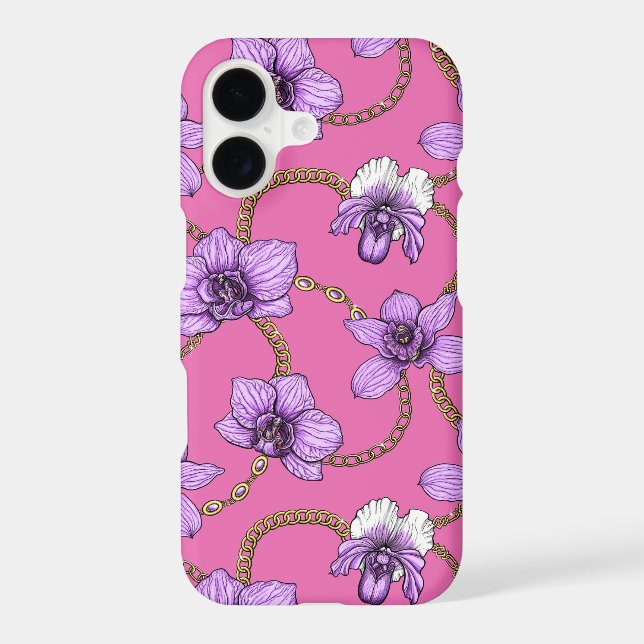 Orchids and chains, violet and pink iPhone case (Back)