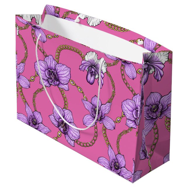 Orchids and chains, violet and pink large gift bag (Back Angled)