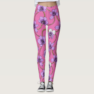 Orchids and chains, violet and pink leggings