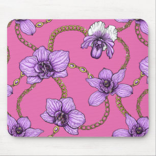 Orchids and chains, violet and pink mouse pad