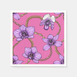 Orchids and chains, violet and pink napkin
