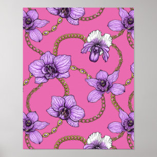 Orchids and chains, violet and pink poster