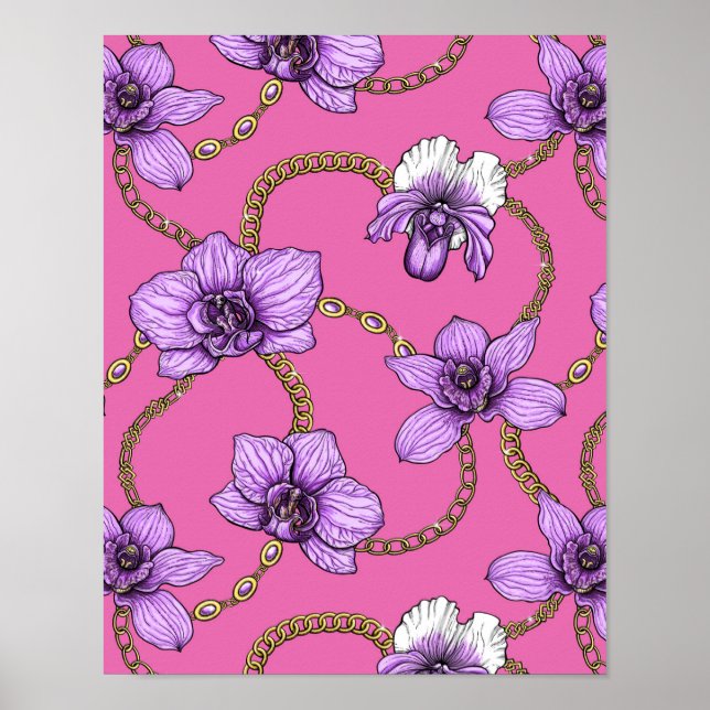 Orchids and chains, violet and pink poster (Front)