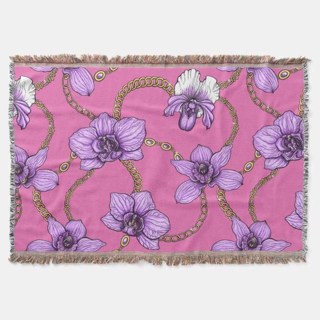 Orchids and chains, violet and pink throw blanket (Front)